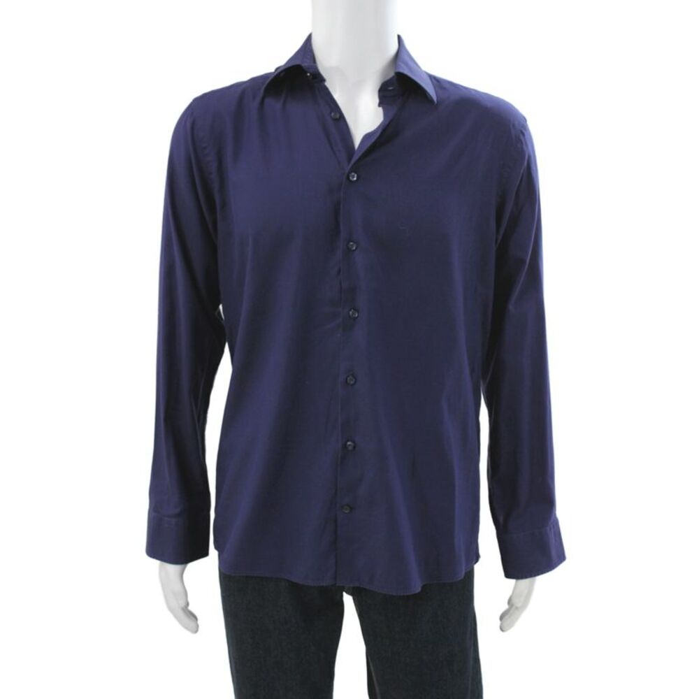 Etro Mens Dress Shirt Purple Cotton Collared Button Long Sleeve Size 41